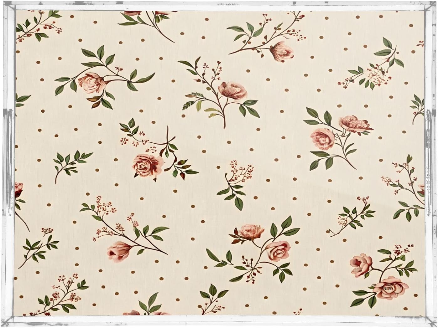 Retro Floral Pink Serving Tray 12" x 16" Acrylic Trays with Handles Decorative Serving Platter for Coffee, Breakfast in Bed, Dinner, Appetizers, Patio, Party