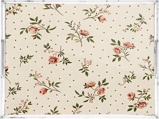 Retro Floral Pink Serving Tray 12" x 16" Acrylic Trays with Handles Decorative Serving Platter for Coffee, Breakfast in Bed, Dinner, Appetizers, Patio, Party