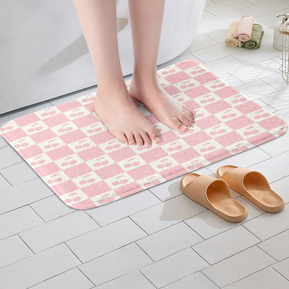 Feelyou Checkered Bathroom Rugs Cherry Pink Bath Mats Microfiber Plaid Bathroom Accessories Checkerboard Cherry Floor Doormats Non-Slip 16"x24" Soft