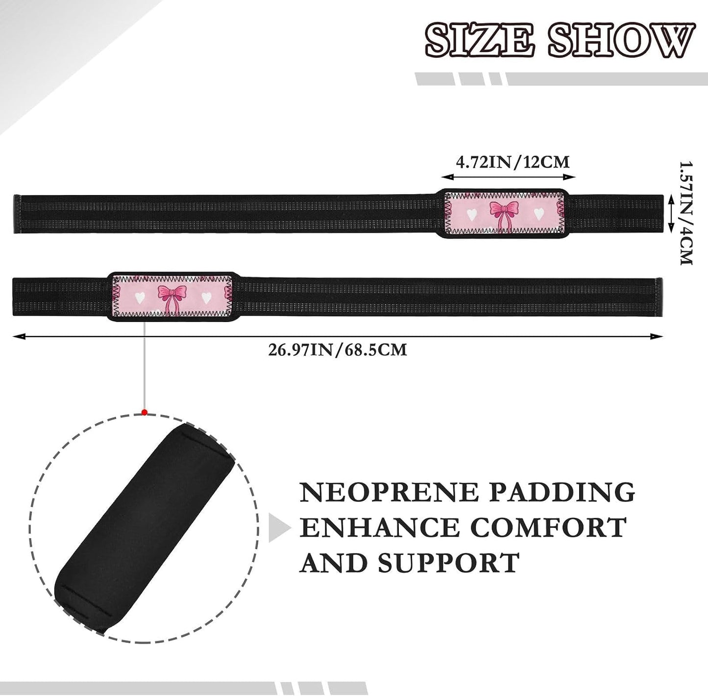 Nander Cute Pink Bows Lifting Straps for Weightlifting,Wrist Straps with Thick Neoprene Padding,Pro Heavy Duty Gym Wrist Wraps for Powerlifting, Bodybuilding & Strength Training