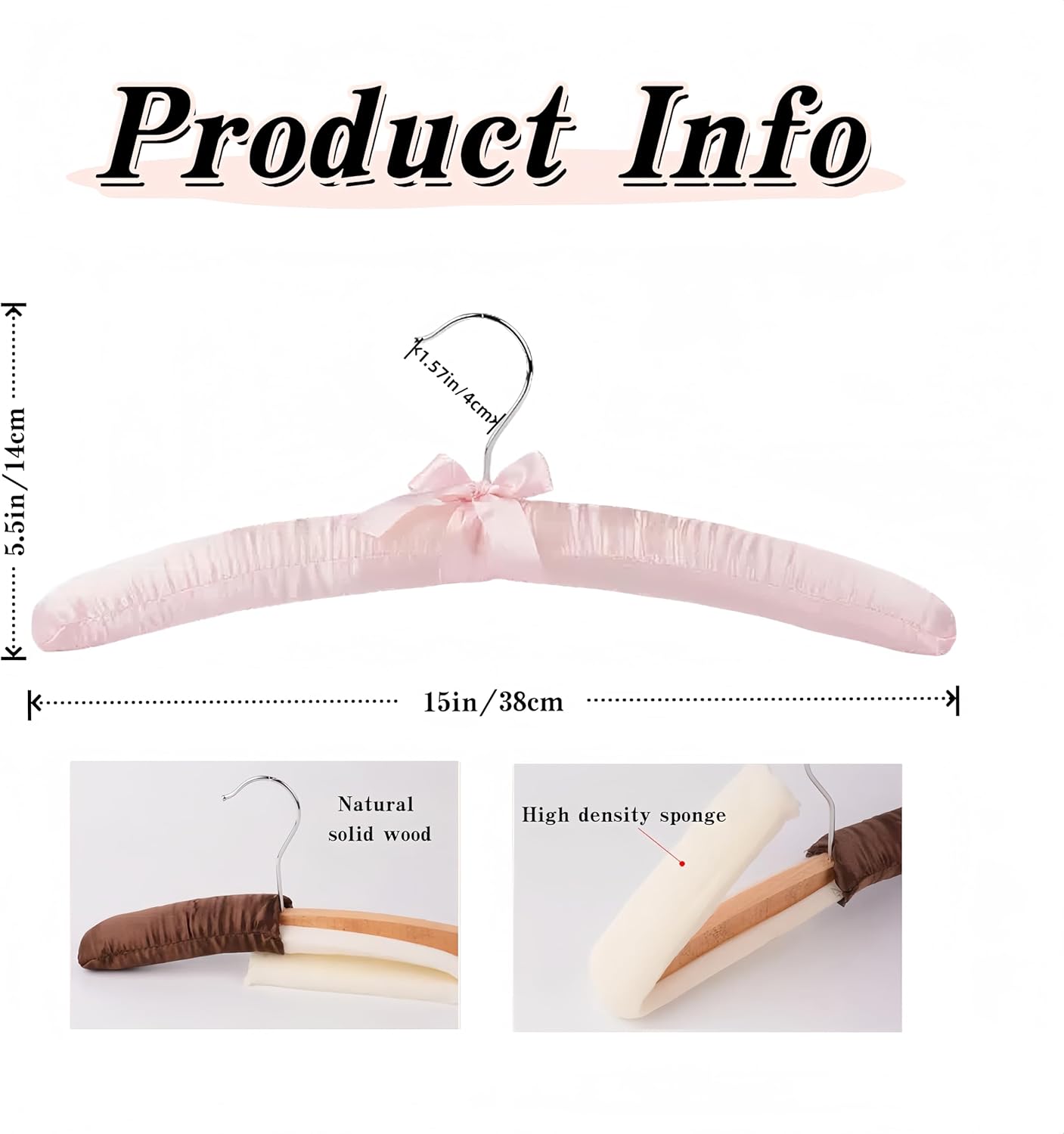 10 Pcs Satin Padded Hangers for Women Clothing, Sweater Hangers No Bump，Anti Slip Cushioned Hangers for Sweaters, for Clothes Sweaters Dresses Suits (10, Light Pink)