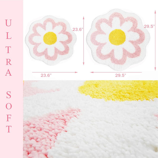 YRXRUS Flower Bath Mat, Light Pink Bathroom Rug, Beauty Bath Mats, Ultra Soft Microfiber Bath Rug, Machine Washable Flower Rug, Shower Bathtub Mat Gift Aesthetic Summer Room Decor, 23.6x23.6 in