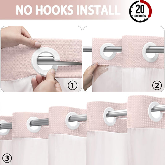 No Hook Shower Curtain and Liner Set,Blush Pink Hotel Waffle Shower Curtain with Liner 75" L x 72" W