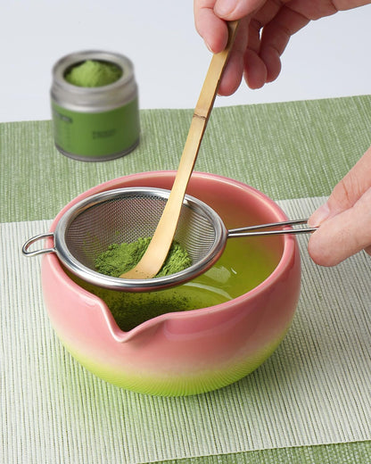 Joiish Matcha Whisk Set, Gradient Matcha Kit, Ceramic Bowl with Spout (18oz), Bamboo Whisk, Stainless Sifter, Scoop & Chasen Holder, 5-PC Complete Macha Tea Ceremony Tools (Pink-Green)