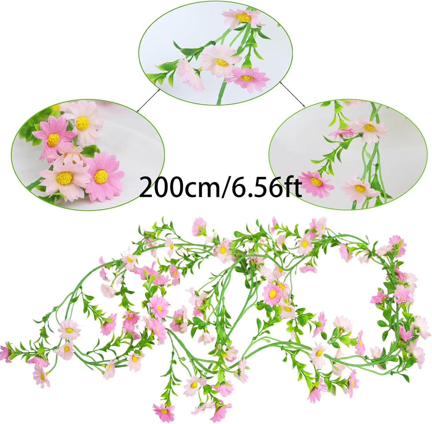 CISDUEO Artificial Daisy Flowers Vine Silk Wildflower Garland Spring Fake Flower Vine Hanging Ivy Light Pink Daisy Flowers Green Leaves for Wall Party Wedding Arch Floral Decor Indoor Outdoor Ceremony