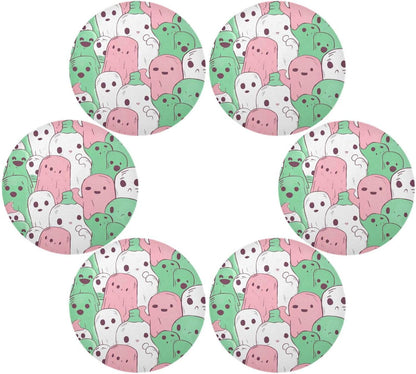Green and Peach Unique Pattern Round Table placemat Reusable placemats Washable placemats for Dining Table Dining Table Decor Waterproof placemats for Kitchen Table Dining Table mats Set of 6