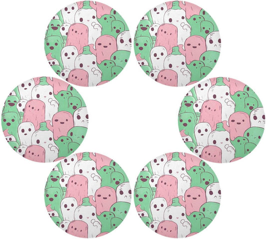 Green and Peach Unique Pattern Round Table placemat Reusable placemats Washable placemats for Dining Table Dining Table Decor Waterproof placemats for Kitchen Table Dining Table mats Set of 6