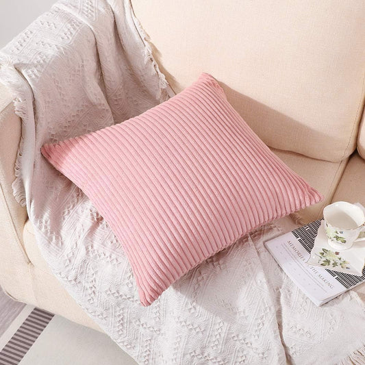 Artscope Cozy Striped Corduroy Pillow Covers Super Soft Decorative Square Throw Pillow Covers Case Cushion Covers for Sofa Couch Bedroom Car Decor 20 x 20 Inches, Pink