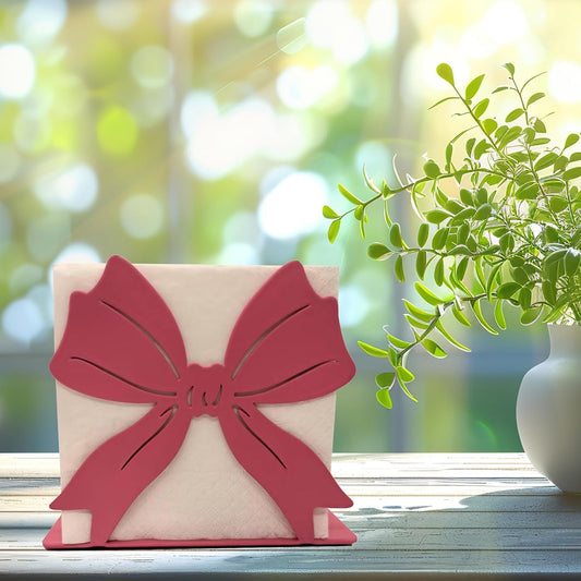 Pink Napkin Holder for Table - Decorative Bow Design Napkins Holder for Paper Napkins, Elegant Restaurant & Dining Table Accessory, 4.7 x 4 Inches (Rose Pink)
