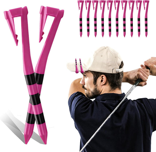 Golf Tees Plastic 3 1/4 Inch with Built-in Hat Clip 20 Pack, Unbreakable 4-Prong Striped Tees for Consistent Height, Bright Colors with Quick On-Course Access Design