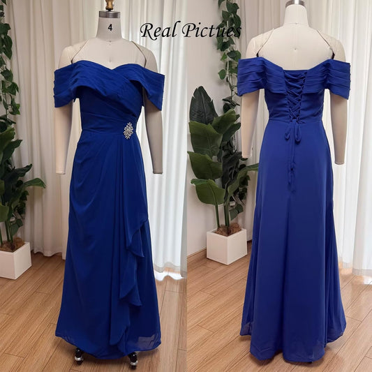 Off Shoulder Mother of The Bride Dresses Chiffon Beaded Formal Evening Gowns Wedding Guest Groom's Mother R65