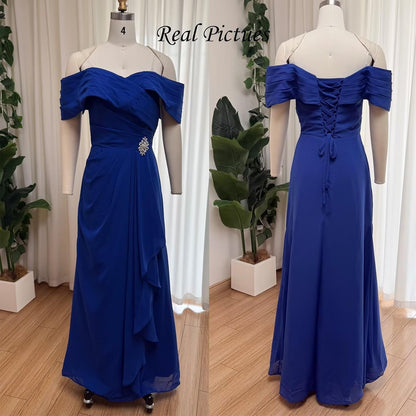Off Shoulder Mother of The Bride Dresses Chiffon Beaded Formal Evening Gowns Wedding Guest Groom's Mother R65