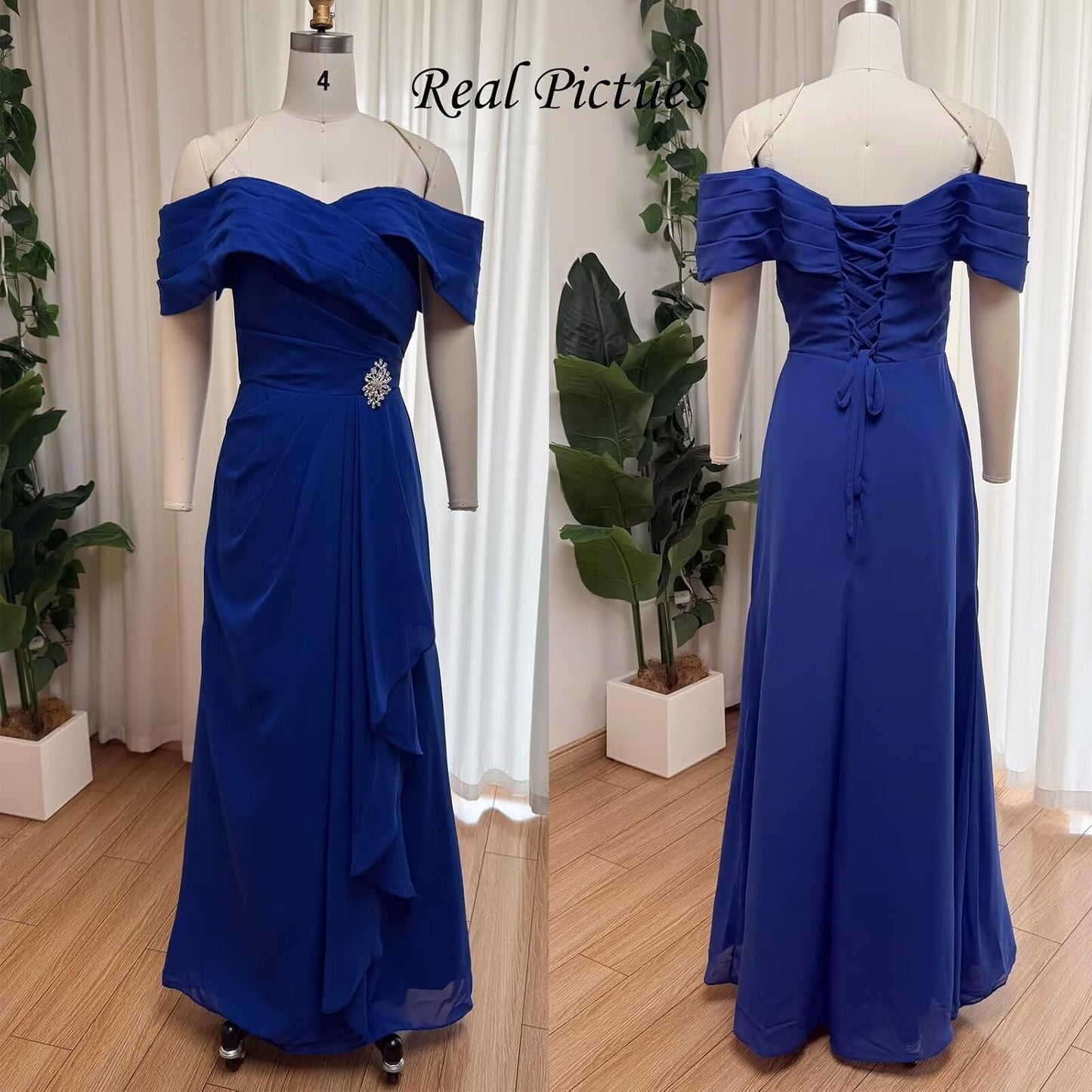 Off Shoulder Mother of The Bride Dresses Chiffon Beaded Formal Evening Gowns Wedding Guest Groom's Mother R65