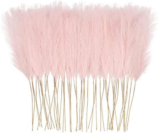 obbsie 150pcs Pink Faux Pampas Grass Decor, 21.6" Short Artificial Pompous Grass Floral Pink Flowers Branches Vase Filler Flower Arrangement for Home Wedding Boho Outdoor Decor