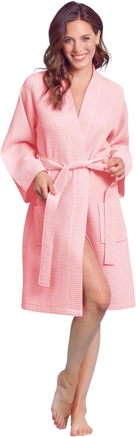Soft Touch Linen Women's Kimono Waffle Robe-Luxurious & Absorbent & Quick Dry-Cotton & Polyester Blend