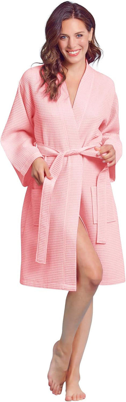 Soft Touch Linen Women's Kimono Waffle Robe-Luxurious & Absorbent & Quick Dry-Cotton & Polyester Blend