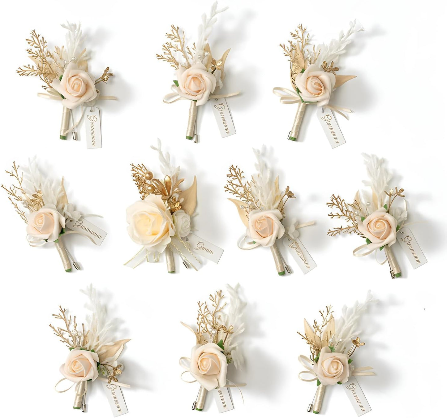 TINGE TIME Boutonniere for Men, Groom and Best Man Boutonniere for Wedding Ceremony Anniversary, Formal Dinner Party and Rustic Wedding Marriage (Champagne&Pink)
