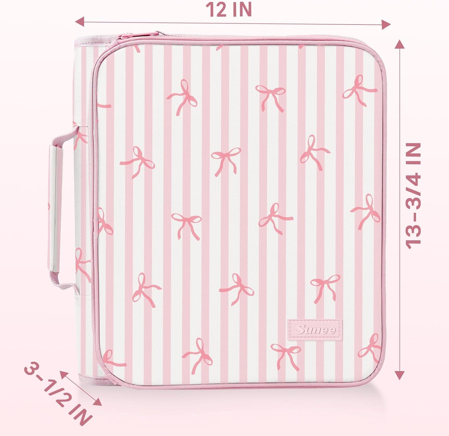SUNEE Zippered Binder Bag with Handle, 2-Inch 3-Ring O-Ring, 500-Sheet Capacity, Includes Zip Pocket, 5-Tab Expanding File Folder, Multi-Pocket Organizer Binder for Middle School, Pink Bow