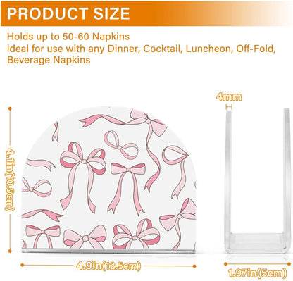 Light Pink Bowknot Cute Coquette Bow Napkin Holder for Table Acrylic Cocktail Napkin Holders Decorative Tissue Dispenser Vertical Napkin Holder for Home Decor Kitchen Dining, 2 PC
