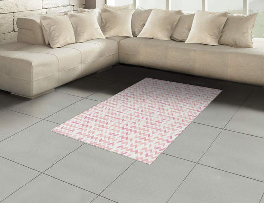 Lunarable Abstract Area Rug, Rhythmic Print of Zigzag Random Geometry Motifs Print on Plain Backdrop, Flat Woven Accent Rug for Living Room Bedroom Dining Room, 4' X 5' 7", White Rose and Peach