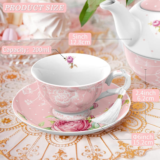 London Boutique Tea Cup and Saucer Set 1 Afternoon Tea Set New Bone China Vintage Flora Gift Box 200m (Pink)