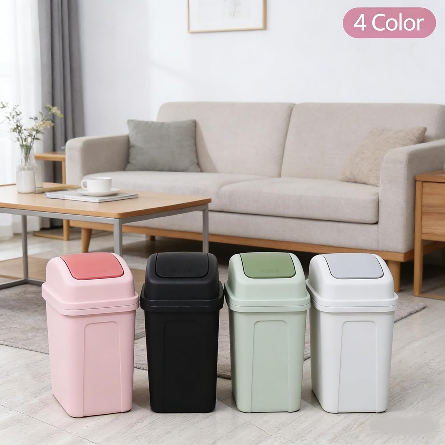1.8 Gallon Pink Swing Top Garbage Can, Plastic Small Trash Can for Home and Office Use