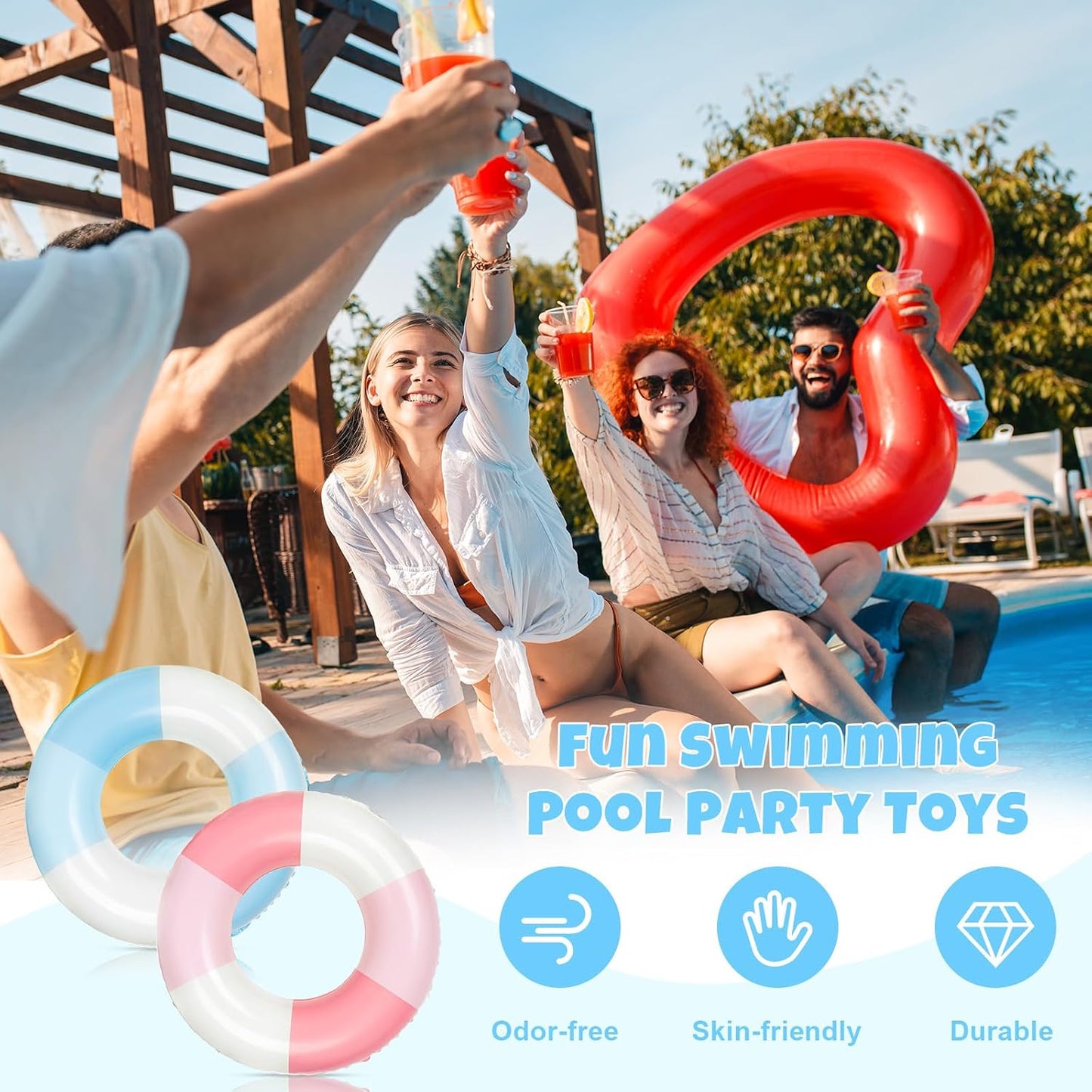 JarThenaAMCS 2Pcs Inflatable Pool Float Retro Striped Swim Rings Swimming Pool Tubes