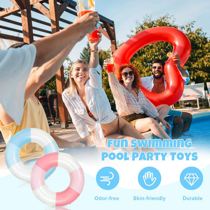 JarThenaAMCS 2Pcs Inflatable Pool Float Retro Striped Swim Rings Swimming Pool Tubes