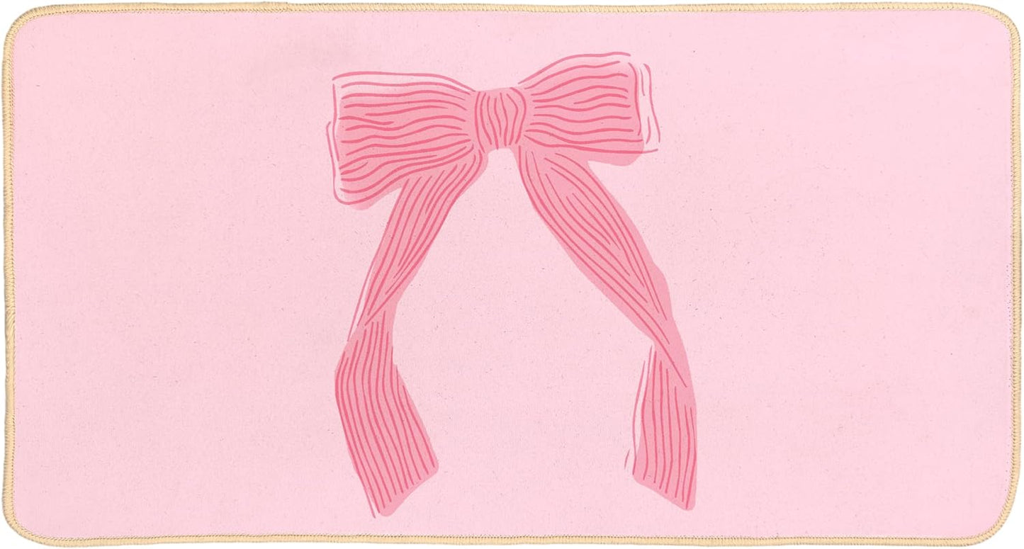Coquette Preppy Pink Bow Welcome Mat Front Door Mat Kitchen Bath Mat, Pink Bathroom Bow Decor Floor Mats, Gifts for Women Teen Girls, 30 x 16 Inch