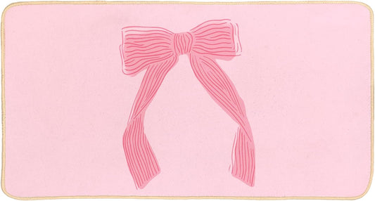Coquette Preppy Pink Bow Welcome Mat Front Door Mat Kitchen Bath Mat, Pink Bathroom Bow Decor Floor Mats, Gifts for Women Teen Girls, 30 x 16 Inch