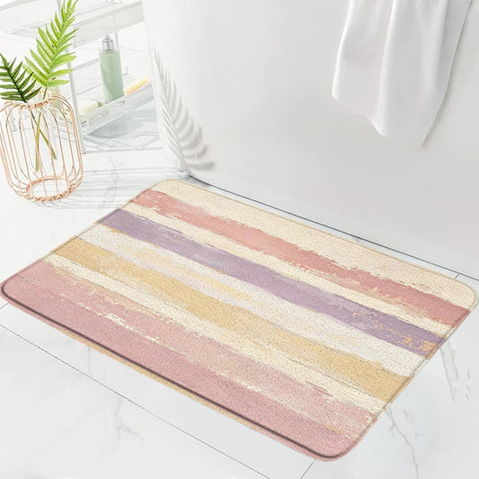 Abstract Pink Bath Mat Rug Beige Modern Oil Painting Stripe Aesthetic Minimalist Geometric 17.8" x 29.5" Microfiber Memory Foam Bathroom Kitchen Toilet Floor Mat