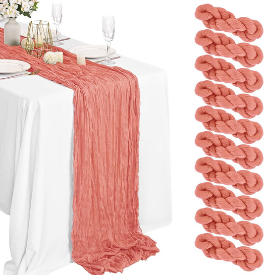 10 Packs Cheesecloth Table Runner - Peach Coral, 10Ft x 35" Rustic Gauze Boho Wedding Table Runner Decoration for Wedding Party Bridal Shower