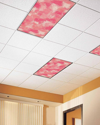Magnetic Light Cover for Classroom Drop Ceiling, 2 Pack 4x2 Ft Pink Splatters Fluorescent Light Covers for Office Home Ceiling Light Pink Rose Petals Lampshade