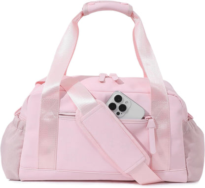 Bucosd Small Gym Bag for Women, Mini Crossbody Gym Duffle Bag with Wet Compartment, Carry on Gym Tote Bag for Workout Dance Sport Travel (Medium-Pink)