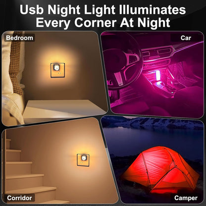 2 PCS Car USB Night Light Bulb, Touch Dimmable Car Interior Ambient Lights, Portable Mini USB Retro Glass Bottle Lamp Decorations for Vehicle, Bedroom, Hallway, Camping (Pink)