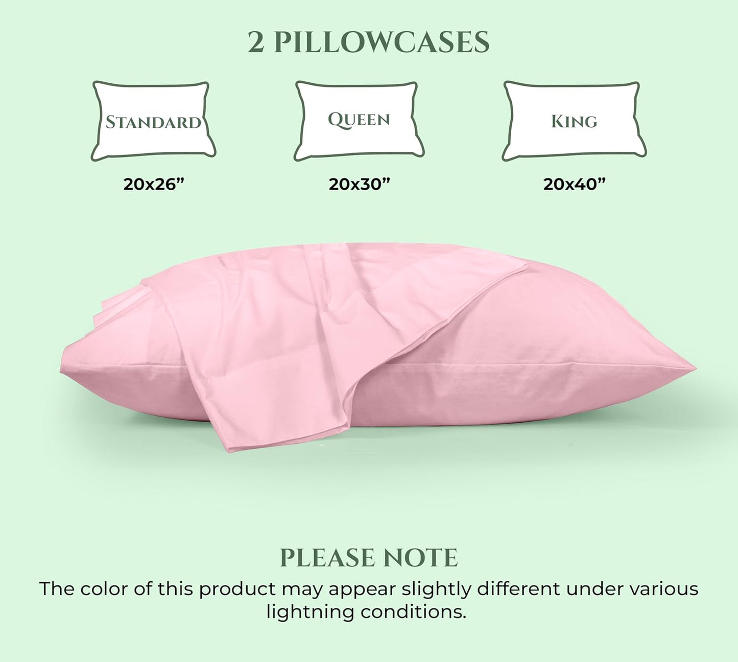 Royale Linens 100% Cotton Pillow Cases Standard Size Set of 2 - Percale Pillowcase - Pink Pillow Cases Super Soft Cooling & Breathable Hotel Cotton Pillowcases, Fits Standard Pillows (20"x26", Pink)
