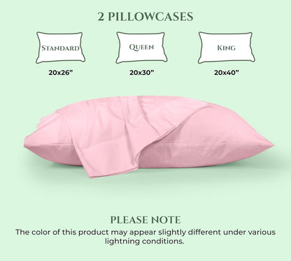 Royale Linens 100% Cotton Pillow Cases Standard Size Set of 2 - Percale Pillowcase - Pink Pillow Cases Super Soft Cooling & Breathable Hotel Cotton Pillowcases, Fits Standard Pillows (20"x26", Pink)