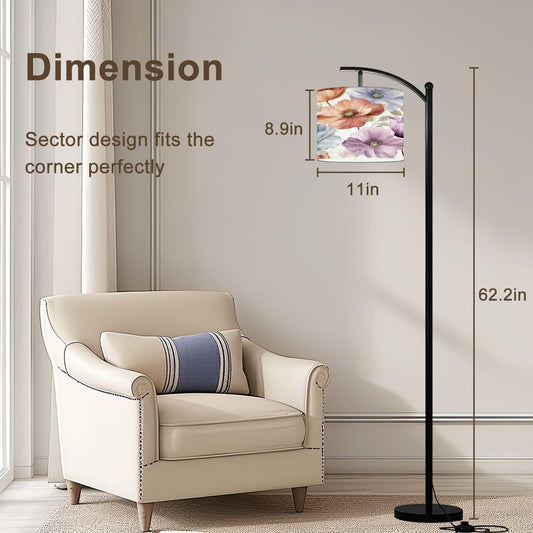 Arc Floor Lamp Pastel colored soft pinks oranges white watercolor flower seamless Tall Standing Lamp Modern Dimmable with Remote Adjustable Drum Shade Footswitch for Living Room Bedroom Office