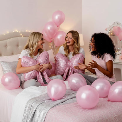 2 Pcs Pink Bow Pillow Bow Shaped Decorative Throw Pillow Soft Cute Cushion for Bed Couch Living Room Decor Women Gift (Sequins,11.5 x 9 Inch)