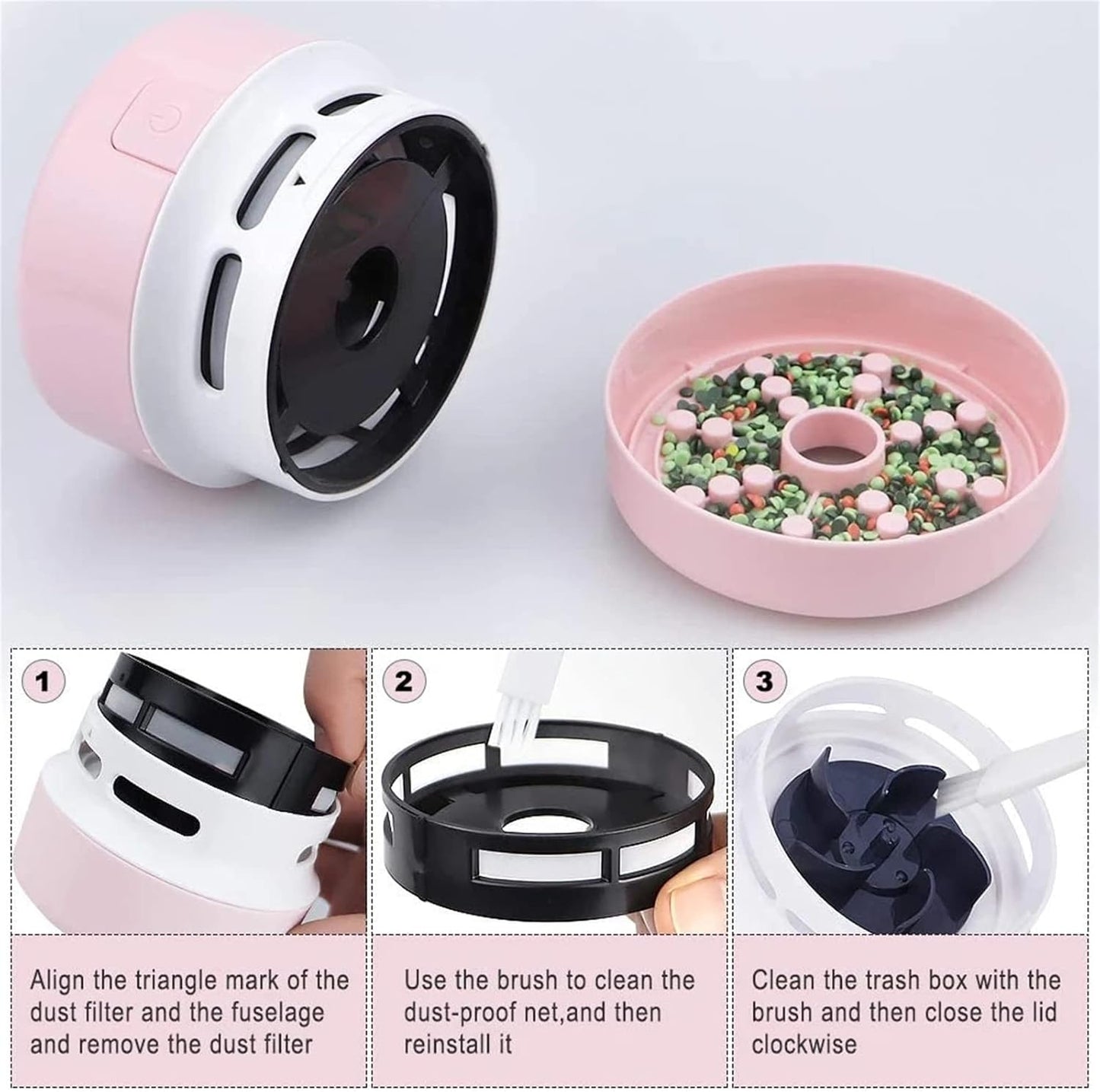 Huacan Diamond Painting Accessories Vacuum Cleaner Mini Desktop Sweeper Organizer Stray Drill Clean Diamond Art,Pink