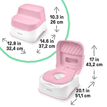 Ingenuity Prepare to Potty 3-in-1 System - Potty Training Toilet, Topper, Step Stool, Easy Setup, Pink, For Toddlers 18 Months+