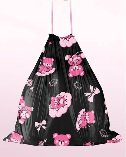 50pcs 4 Gallon Trash Bags Drawstring Tear-Free Separated Plastic Can Liner for Bathroom Office Home Bedroom Small Garbage Basket Bags (Black Pink, 50Counts)