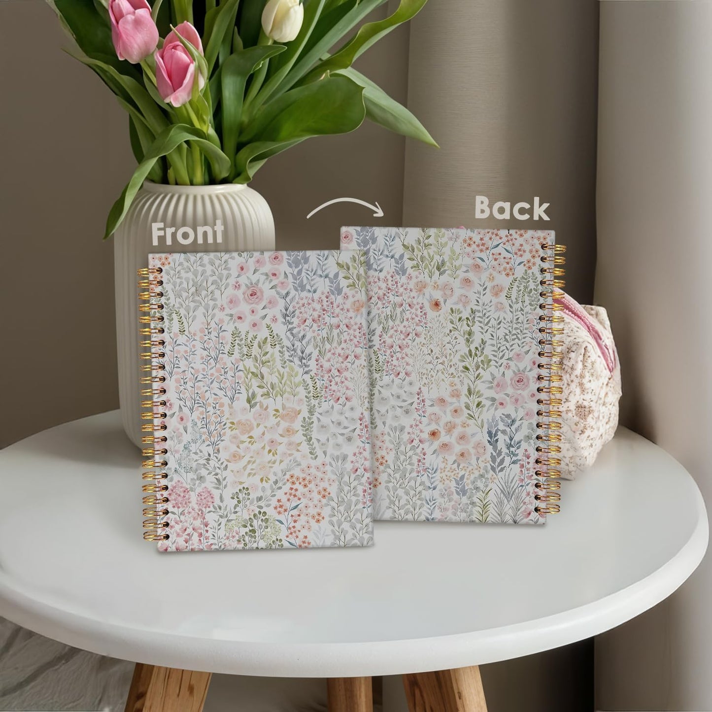 Cute Spiral Notebook Journal for Women, Floral Pastel Pretty A4 Hardcover Spiral Notebook for Women School Aesthetic Pink Journal for Teen Girls - A4 8.5"x11" [Hardcover-spiral]