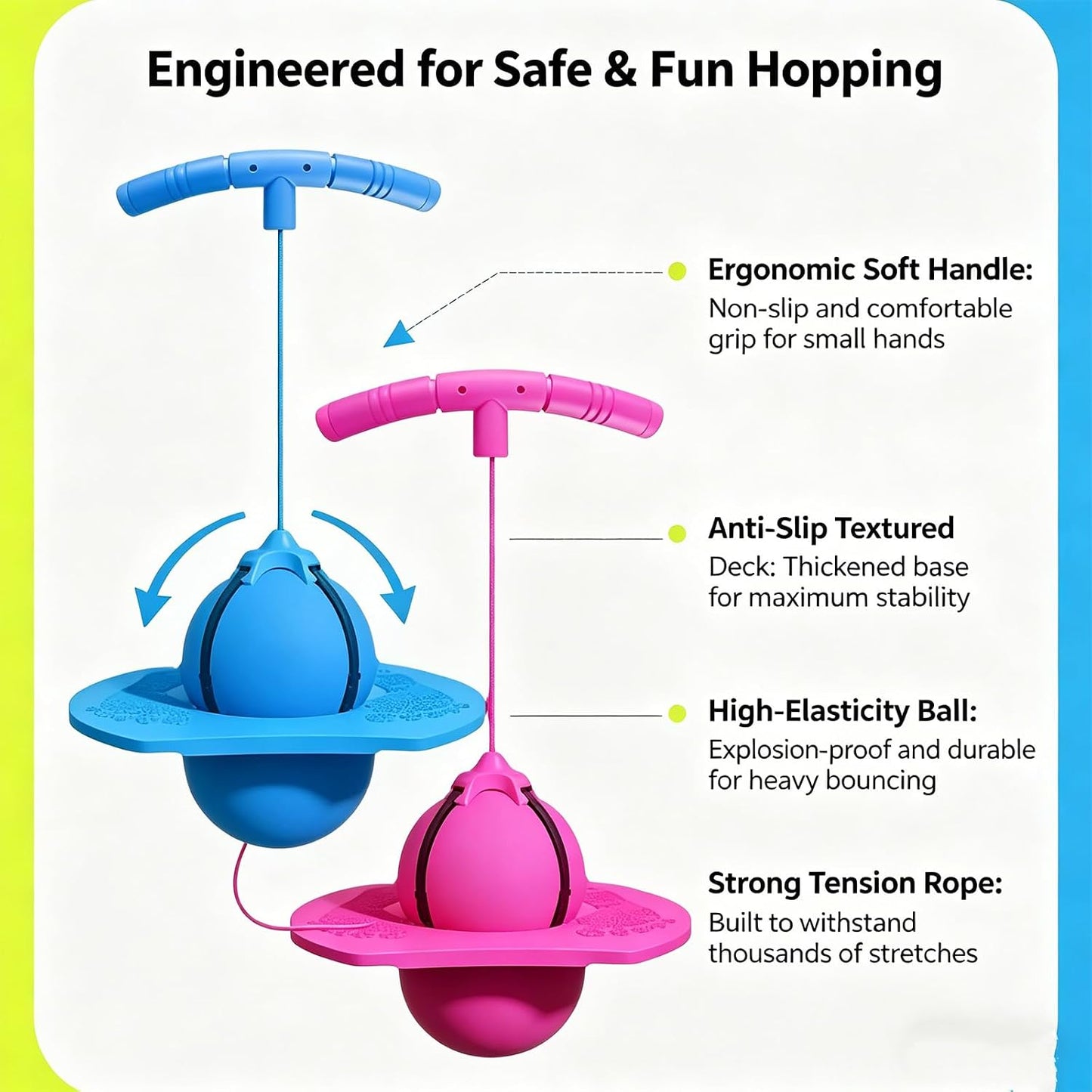 Moonycozy Jumping Ball, Balance Jumping Ball with Handle and Ball Pump, Childrens Balance Jumpings Ball with Handle, 2‑in‑1 Pogo Jumper & Balance Ball, Safe and Fun Bouncing Ball for Kids (Pink)