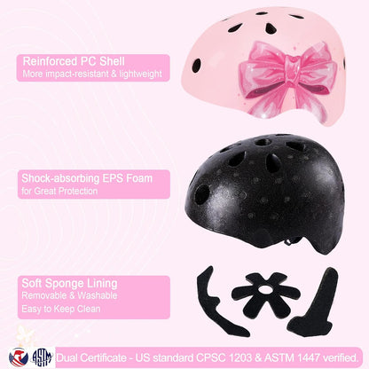 Kids Bike Helmet Adjustable Youth Toddler Helmet with DIY Stickers for Girls Age 3-5-8-14 Years for Bicycle Scooter Skateboard Roller Skating