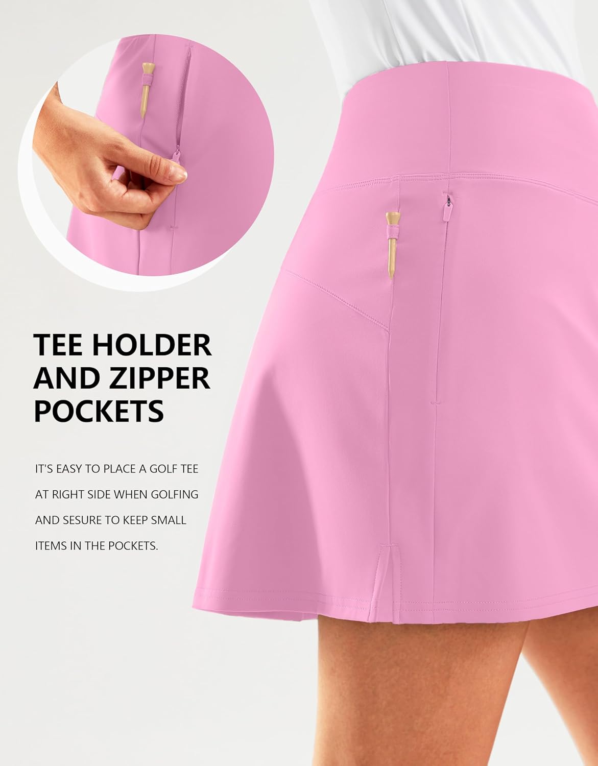 SANTINY 16" Golf Skorts Skirts for Women Zipper Pockets Women's High Waisted Tennis Skirt Athletic Skort