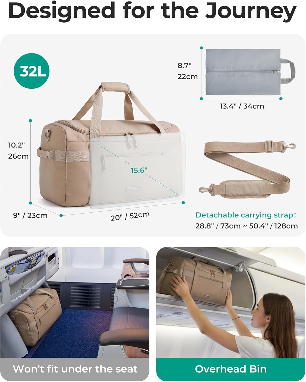 BAGSMART Travel Duffel Bags with Dividers, 32L Gym Duffle Bag with Laptop Compartment, Carry On Weekender Overnight Bag, Shoe Bag, PVC Wet Pocket, Pink