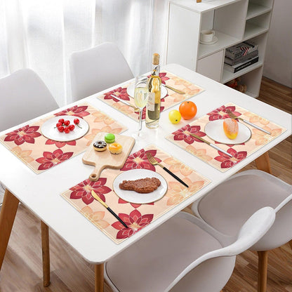 Table Placemats Set of 4 Geometric Flowers Peach Pattern Cotton Linen Cloth Washable Table Mats Heat Resistant Reusable Place Mat for Kitchen Dining 12x18 Inch