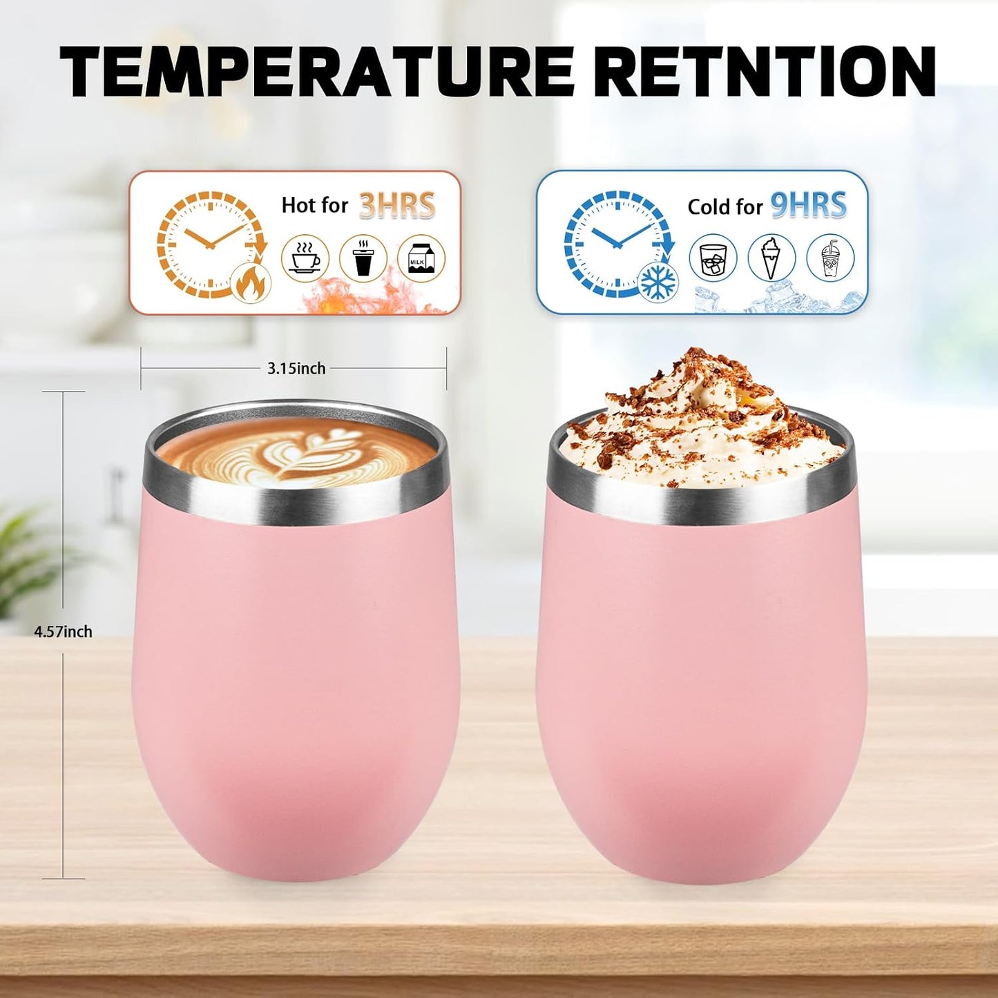 StarSpeed 12oz/8 Pack Wine Tumbler with lid, Stainless Steel Travel Mugs Stemless Double Wall Insulated Coffee Cup, Insulated Wine Glasses Travel Tumbler for Cold & Hot Drinks(Light Pink, 8)