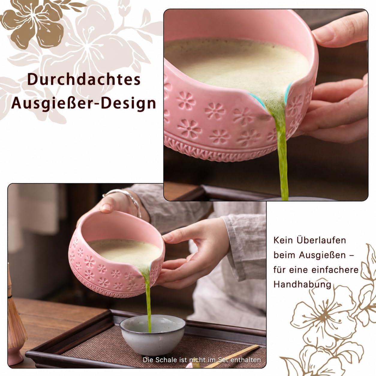 Buucup Matcha Whisk Set, Ceramic Matcha Kit Set Includes Matcha Bowl, Matcha Whisk and Holder, Bamboo Scoop, Scoop Rest, Sifter and Tea Towel - 7 Pcs Matcha Kit for Matcha Lovers (Pink)
